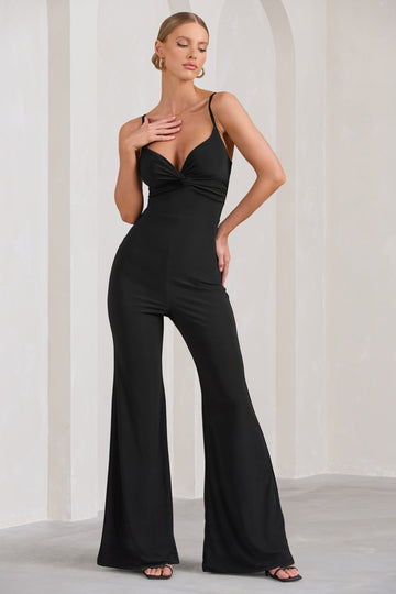 Aspiration Black Knot Detail Ruched Jumpsuit